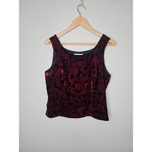 Gianni Silk Blend Top 12P Red Black Corduroy Floral Whimsigoth Dark Moody Tank